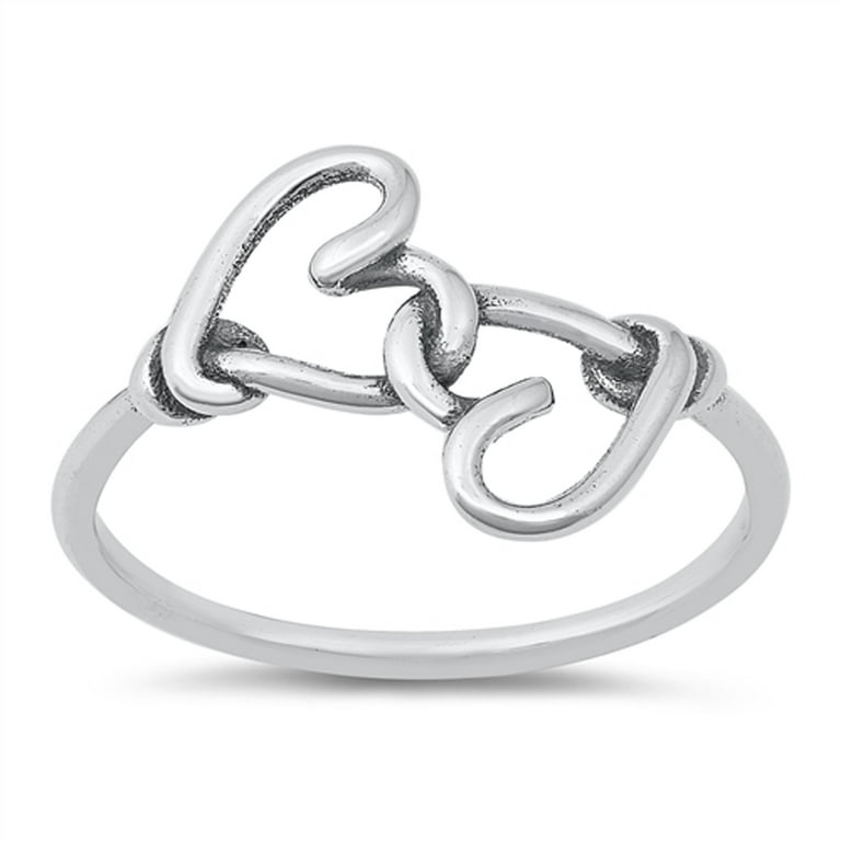 Interlocking Thin Line Promise Heart Ring Sterling Silver
