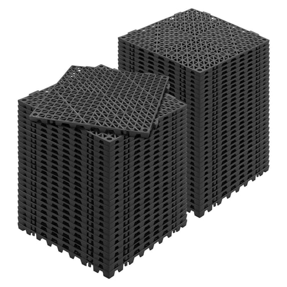 Interlocking Tile 55PCS Black, 12x12 Drainage Tiles, Non-Slip PVC Floor Mats for Bathroom, Kitchen, Pool, Wet Areas