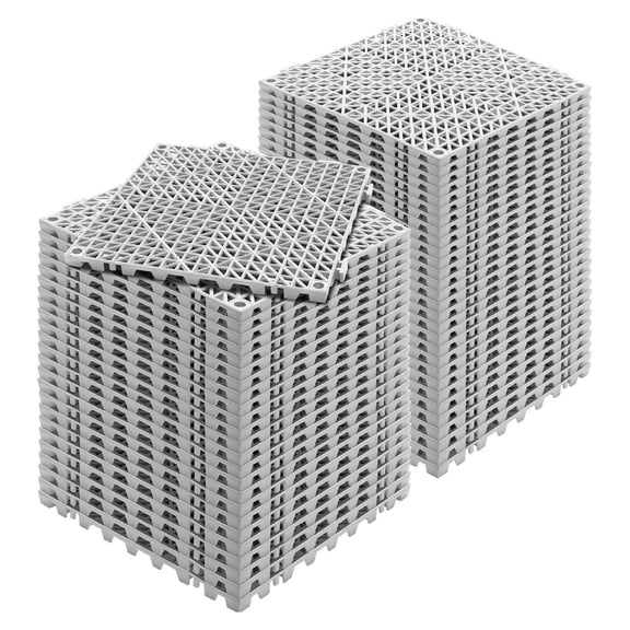 Interlocking Tile 55PCS, 12x12in Grey Drainage Tiles, Non-Slip PVC Floor Mats for Bathroom, Kitchen, Pool, Wet Areas
