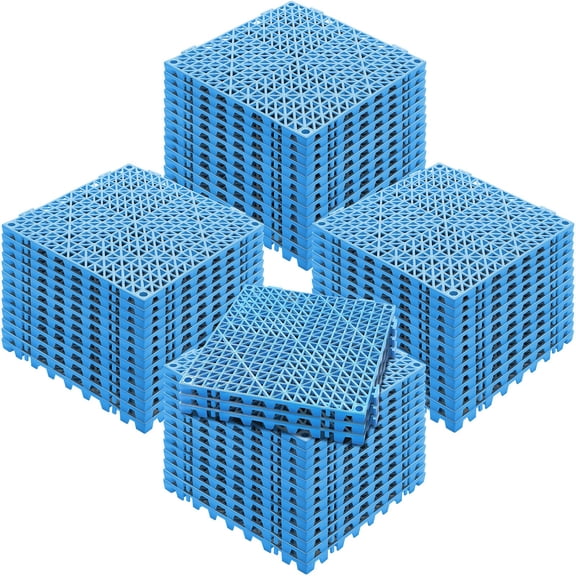 55PCS Interlocking Drainage Tiles, 12"x12" PVC Non-Slip Floor Mat with Drain Holes, for Bathroom, Kitchen, Pool, Wet Areas  Blue
