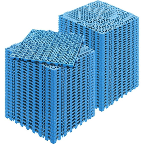 55PCS Interlocking Drainage Tiles, 12"x12" PVC Non-Slip Floor Mat with Drain Holes, for Bathroom, Kitchen, Pool, Wet Areas – Blue