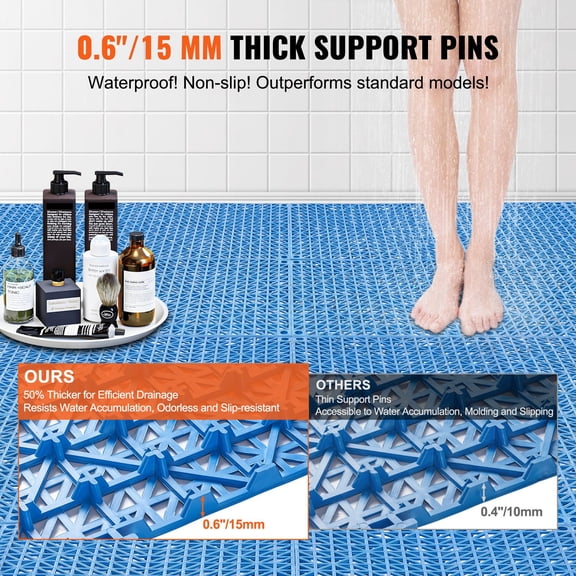 Interlocking Tile 55PCS Blue,Drainage Tiles 12"x12"Splicing,Soft PVC Interlocking Drainage Floor Tiles,Non-Slip Drainage Holes for Restroom,Bathroom,Kitchen,Pool,Wet Areas,Blue