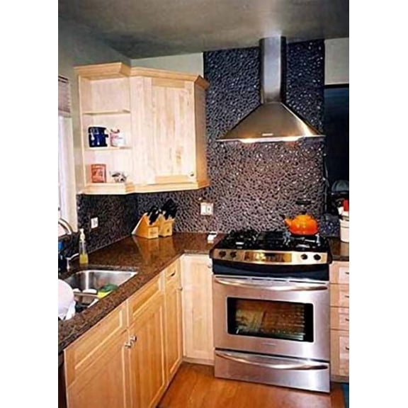 Interlocking Tumbled Pebble Floor Tiles (5-Sheets) Kitchen, Bathroom, and Patio Flooring | Indoor and Outdoor Use | Natural Natural River Rock Black Stones | Quick and Easy Grout Installation