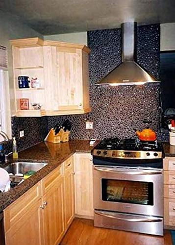 Interlocking Tumbled Pebble Floor Tiles (5-Sheets) Kitchen, Bathroom, and Patio Flooring | Indoor and Outdoor Use | Natural Natural River Rock Black Stones | Quick and Easy Grout Installation