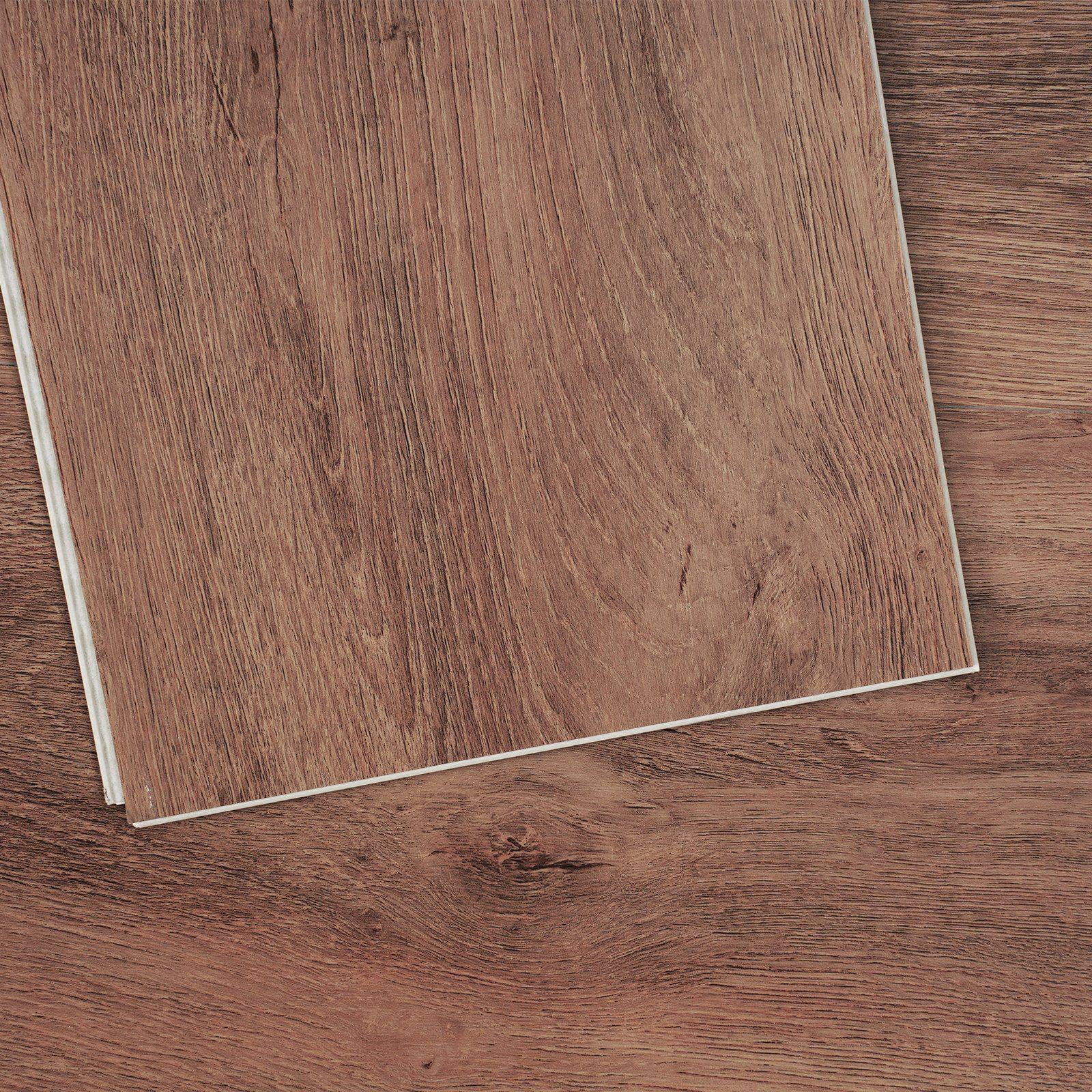 Interlocking Vinyl Floor Tiles 10 Pack 48x7.3 Inch 5.5mm Thick Snap Together Deep Brown Wood Grain DIY Flooring for Kitchen Dining Room Bedroom Bathroom Easy Home Decor