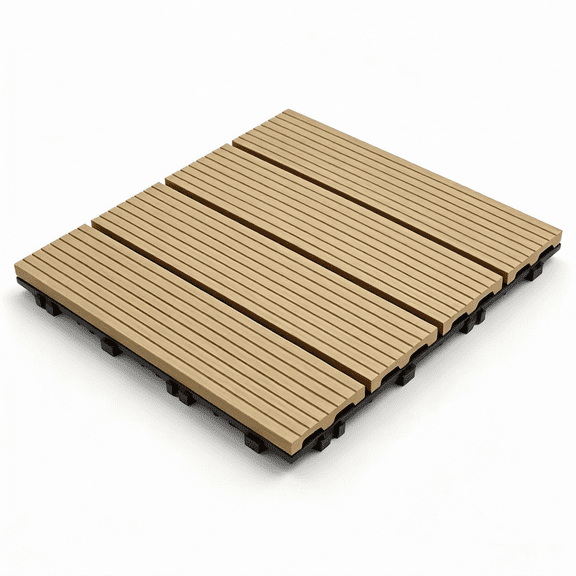 Interlocking WPC Deck Tiles 11.8" x 11.8", Wood Plastic Composite Patio Flooring, Waterproof Outdoor Tiles for Balcony, Backyard, Poolside, 25 Pack, Natural Wood