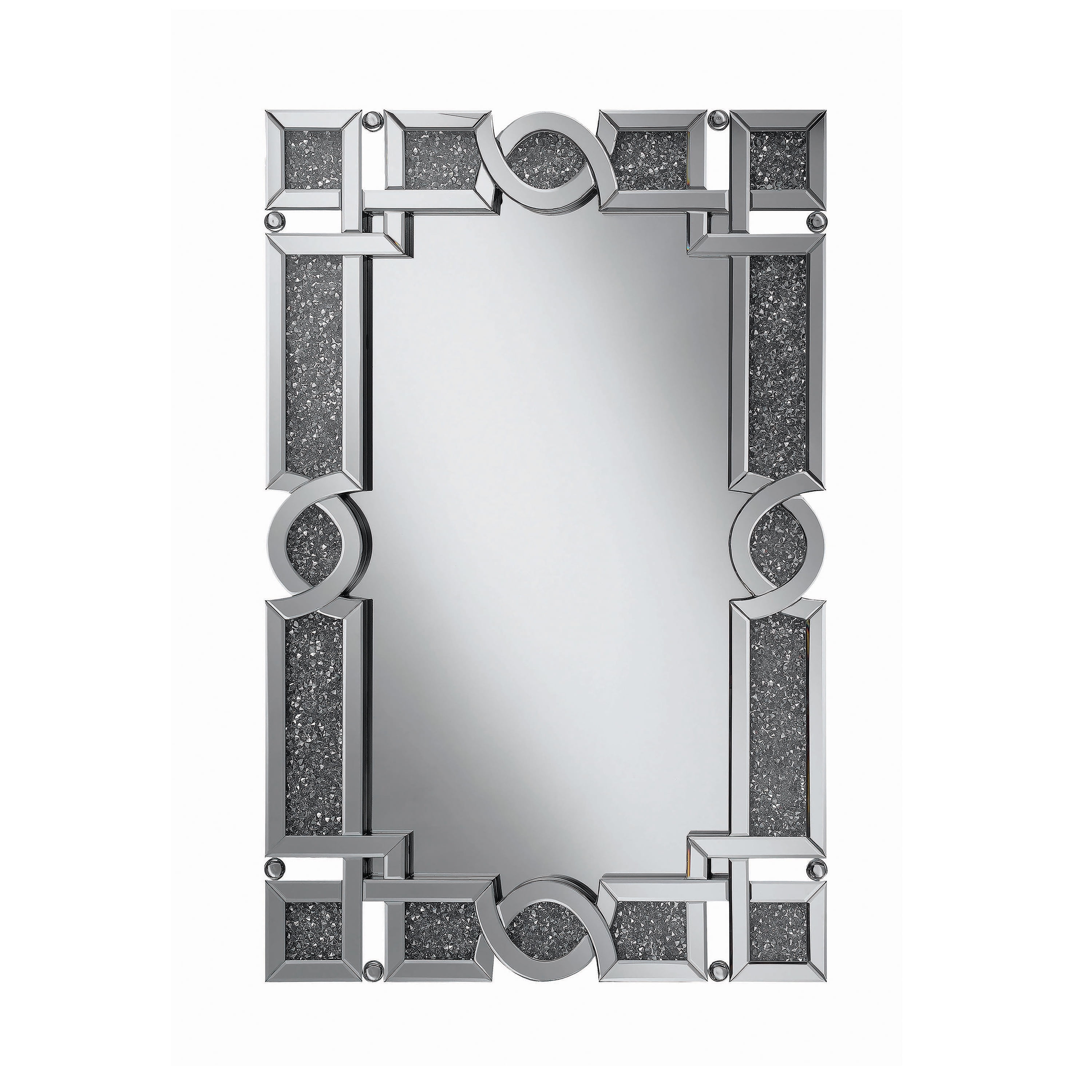 Silver Geometric Rectangular Wall Mirror with Crystal Beads