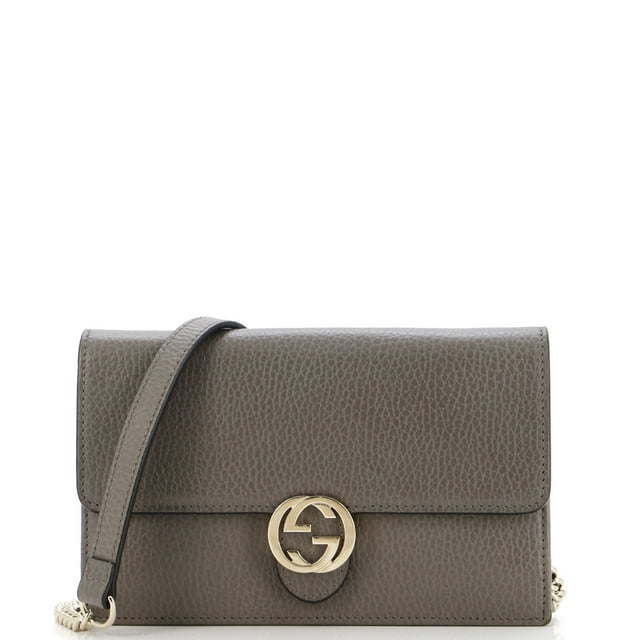 Pre-Owned Interlocking Wallet on Chain Leather By Rebag