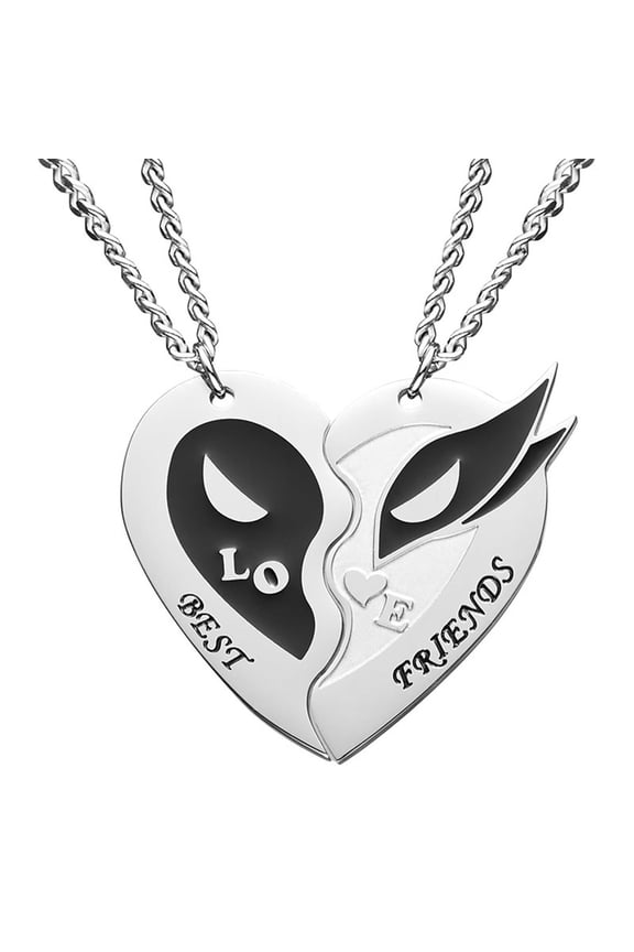Interlockings Heart Designs Couple Necklace Sturdy Alloy Adjustable Length Matching Jewelry for Couples