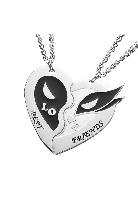 Interlockings Heart Designs Couple Necklace Sturdy Alloy Adjustable Length Matching Jewelry for Couples