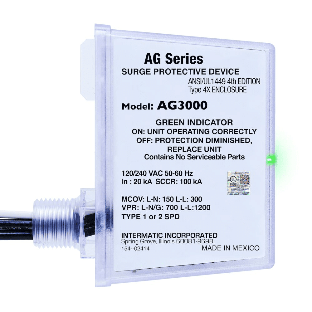 Intermatic Ag Series Whole House Surge Protective Device, 120/240 Vac, 4X Enclosure, Type 1 Or Type 2 Spd