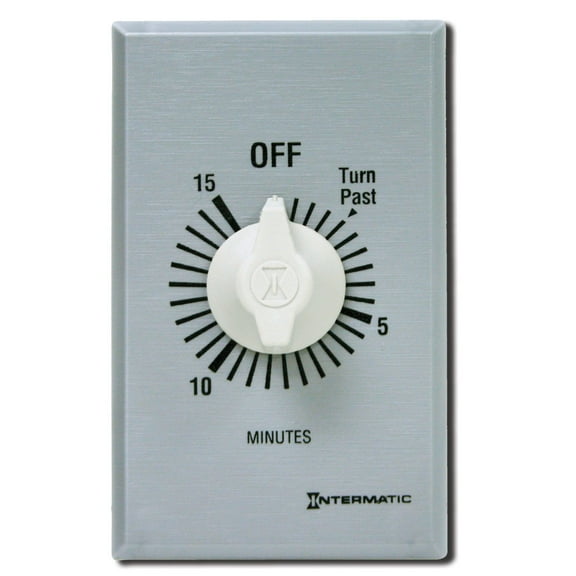 Intermatic FF315M 15-Minute Spring Loaded Wall Timer SPDT No Hold - Enhance Energy Efficiency with Universal Compatibility - Automatic Timer for Effortless Control, Brushed Metal Finish CA2
