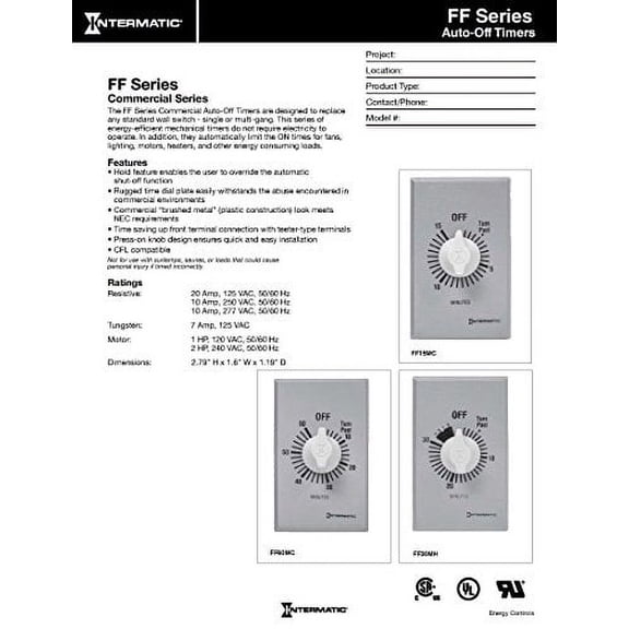 Intermatic FF460M 60-Minute Spring Loaded Wall Timer, Brushed Metal