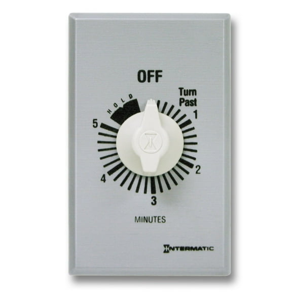 Intermatic FF5MH 5-Minute Spring Loaded Wall Timer with Hold, Brushed Metal Finish