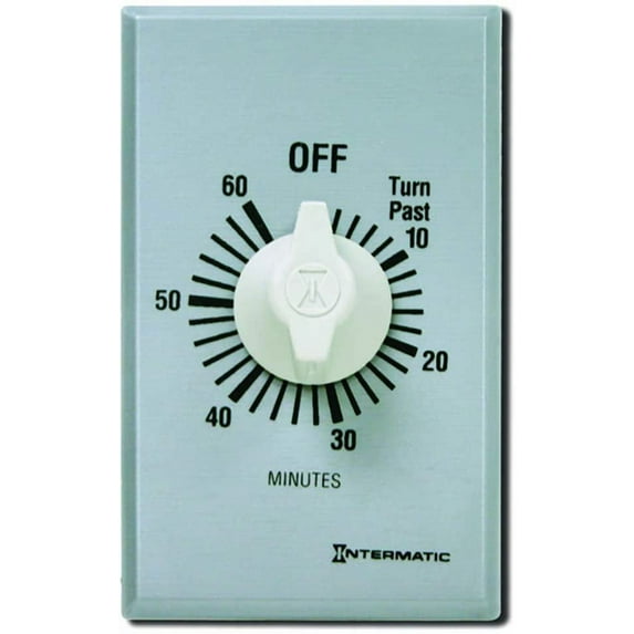 Intermatic FF60MC Spring Wound Countdown Timer, Commercial, 125-277 VAC, 50/60 Hz, SPST, 60 Minute Max, Without Hold, Silver