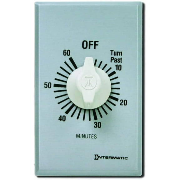 Intermatic FF60MC Spring Wound Countdown Timer, Commercial, 125-277 VAC, 50/60 Hz, SPST, 60 Minute Max, Without Hold, Silver