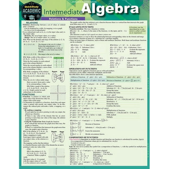 Intermediate Algebra : a QuickStudy Laminated Reference Guide (Edition 1) (Other)