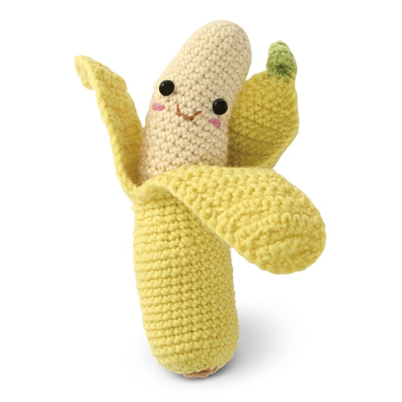 Intermediate Banana Amigurumi Crochet Kit by Loops & Threads â€“ DIY Stuffed Fruit Craft Set with Yarn - Hook - Fiberfill & Instructions - Intermediate Skill Level - Makes 6.3" Plush - 6 Pack