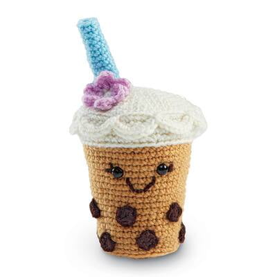Intermediate Boba Tea Amigurumi Crochet Kit by Loops & Threads – DIY Stuffed Drink Craft Set with Yarn - Fiberfill - Hook & Instructions - Intermediate Skill Level - Makes 6" Plush - 6 Pack