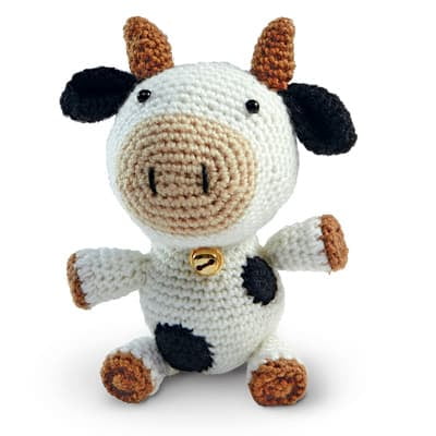 Intermediate Cow Amigurumi Crochet Kit by Loops & Threads – DIY Stuffed Animal Craft Set with Yarn - Fiberfill - Hook - Bell & Instructions - Intermediate Skill Level - Makes 8.5" Plush - 6 Pack