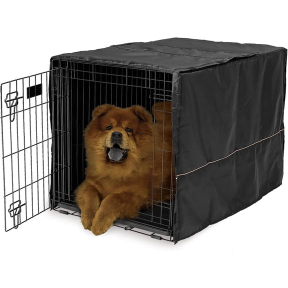Intermediate Dog Crate Cover, Black Polyester Privacy Kennel Cover Fits Most 36-Inch Crates, Machine Washable, Reduces Barking & Chewing