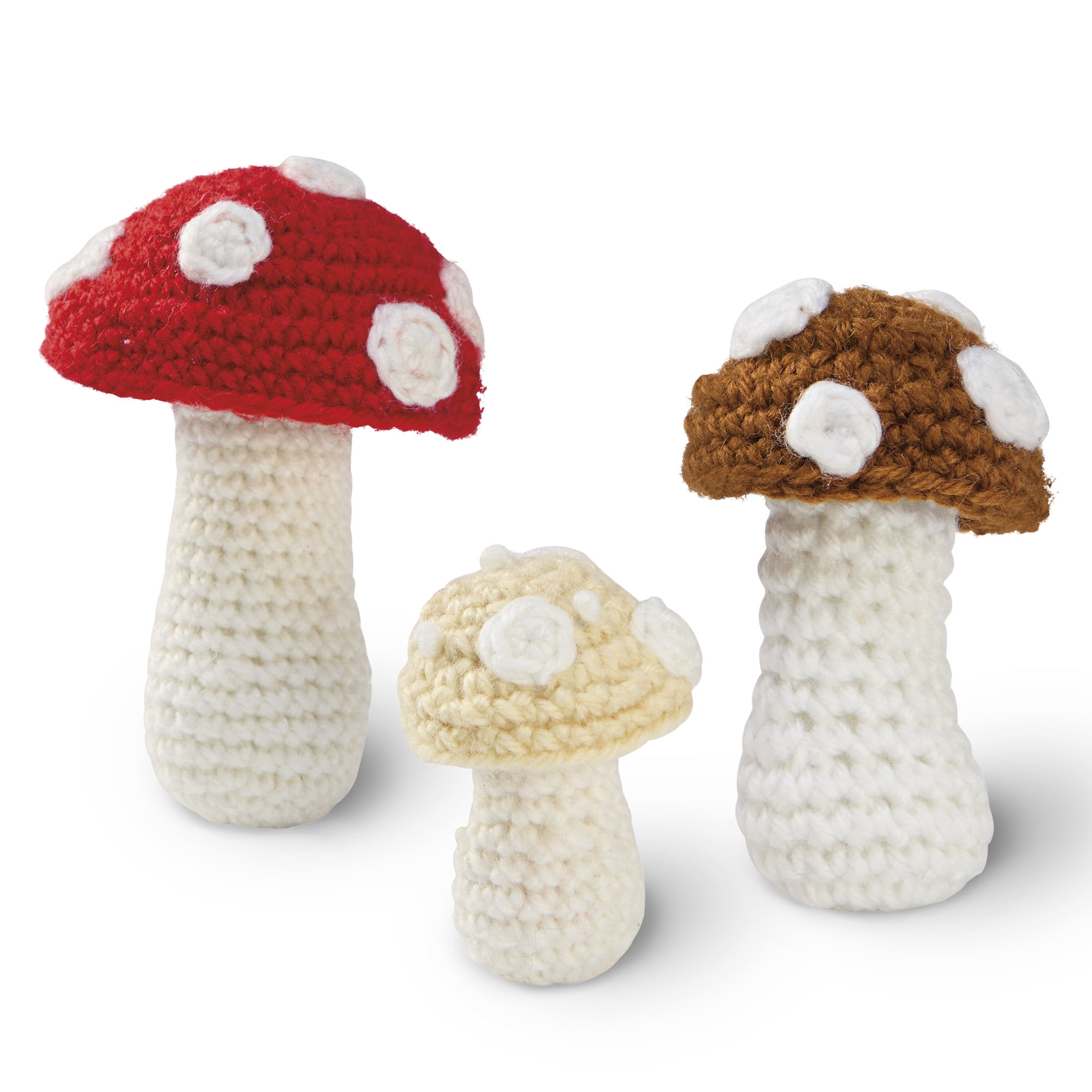 Intermediate Mushrooms Amigurumi Crochet Kit by Loops & Threads – DIY Stuffed Nature Craft Set with Yarn - Fiberfill - Hook & Instructions - Intermediate Skill Level - Makes 3 Plush Mushrooms - 6 Pack