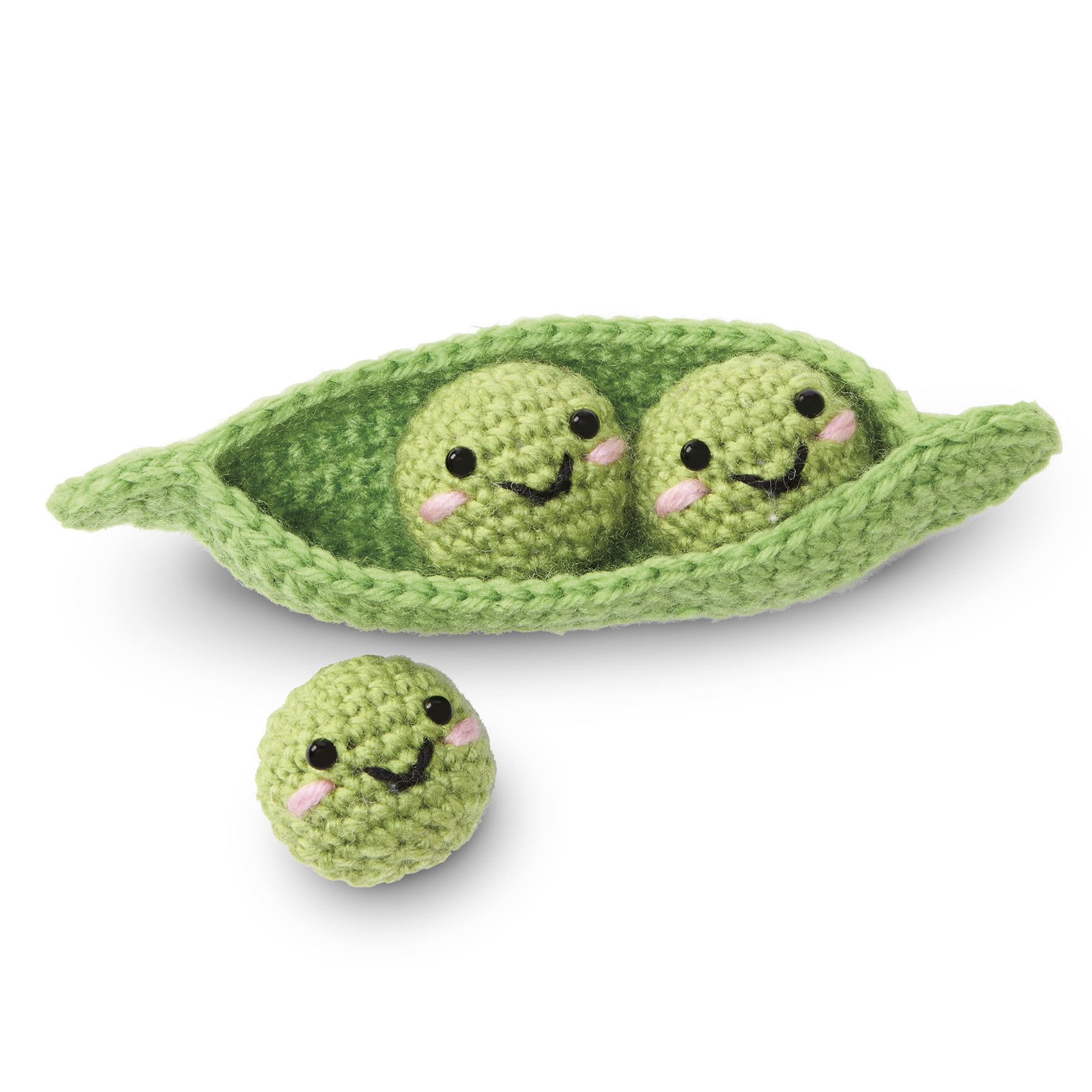Intermediate Peas Amigurumi Crochet Kit by Loops & Threads – DIY Stuffed Food Craft Set with Yarn - Fiberfill - Hook & Instructions - Intermediate Skill Level - Makes 5.9" Plush - 6 Pack