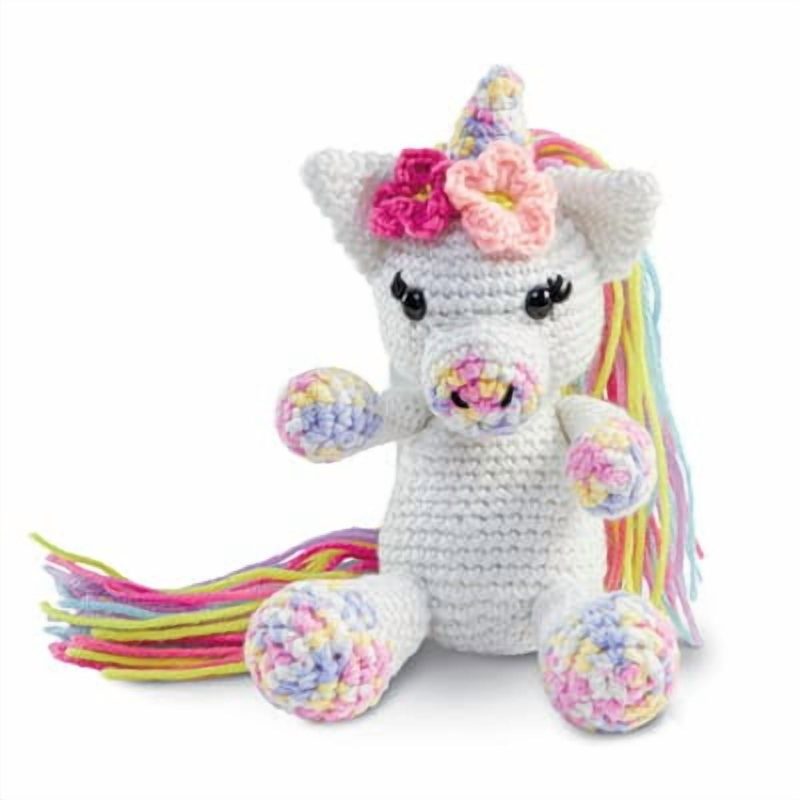 Intermediate Unicorn Amigurumi Crochet Kit by Loops & Threads – DIY Stuffed Animal Craft Set with Yarn - Fiberfill - Hook & Instructions - Intermediate Skill Level - Makes 7.75" Plush - 6 Pack
