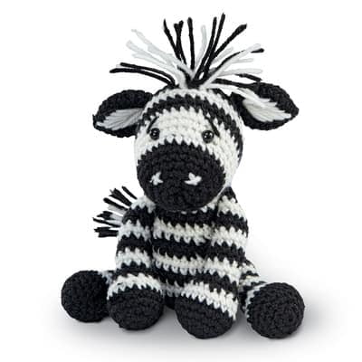Intermediate Zebra Amigurumi Crochet Kit by Loops & Threads – DIY Stuffed Animal Craft Set with Yarn - Fiberfill - Hook & Instructions - Intermediate Skill Level - Makes 6.5" Plush - 6 Pack