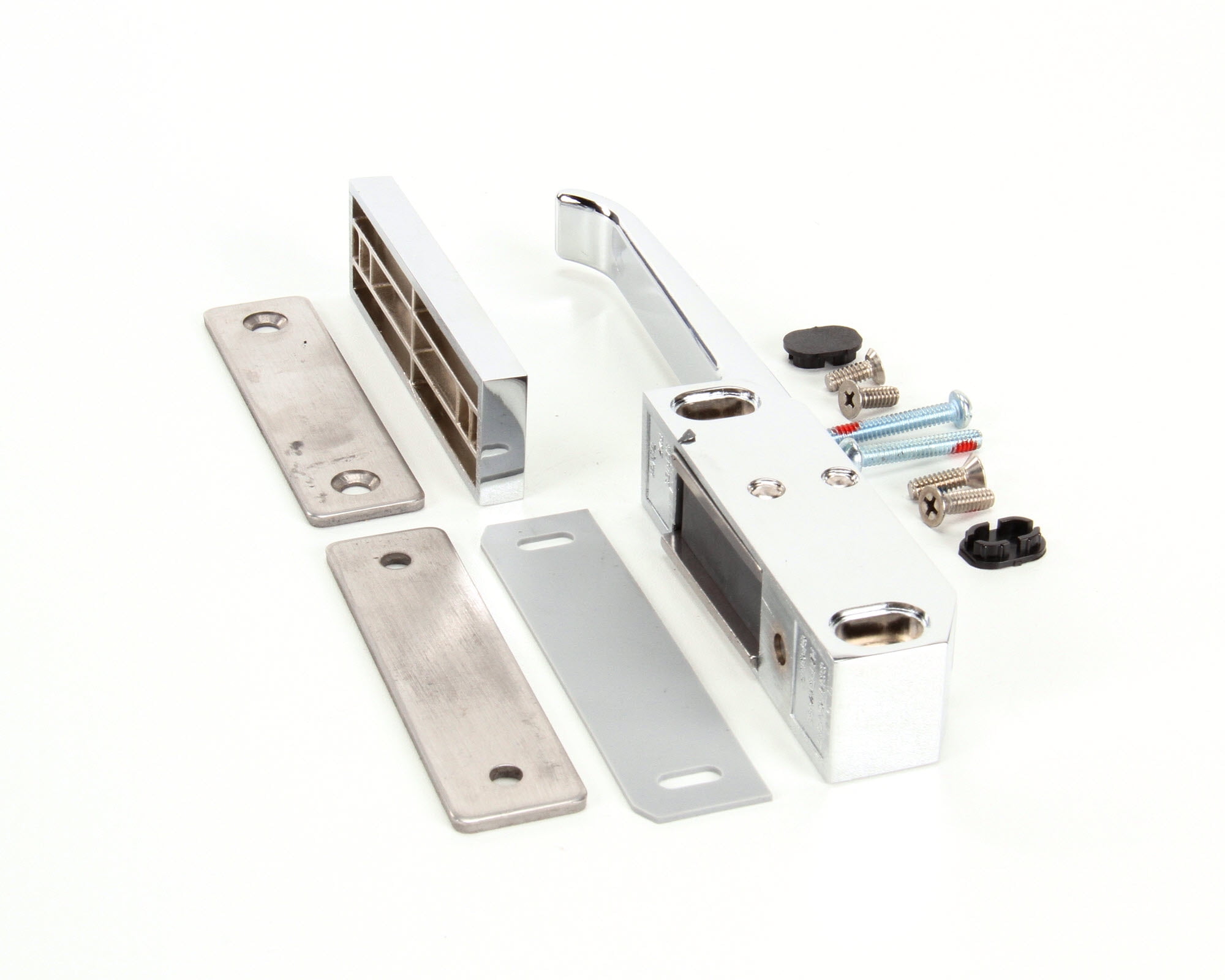 Intermetro Silver and Black Door Latch with Strike Plate