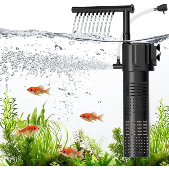 Internal Aquarium Filter, 5-in-1 Submersible Power Fish Tank Filter, Adjustable Wave Maker & Air Bubbler, Quiet Turtle Tank Filter for 15-30 Gallon Freshwater Saltwater, 210GPH, 10W