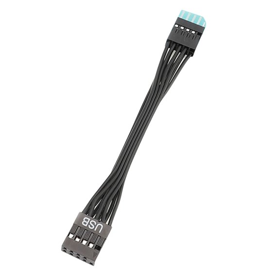 Internal Desktop PC USB Header Extension Cable, 10cm 9-Pin Male to Female Black Ribbon Wire for Front Panel Header Placement and Routing