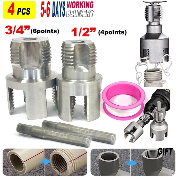 Internal & External PVC Pipe Threading Tool Set, 1/2'' & 3/4'' Dual Size, Alloy Steel Pipe Threader, Drill Compatible, for PVC / PPR / Plastic Pipes (2-Pack)
