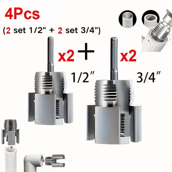 Internal & External PVC Pipe Threading Tool Set, 1/2'' & 3/4'' Dual Size, Alloy Steel Pipe Threader, Drill Compatible, for PVC / PPR / Plastic Pipes (2-Pack)