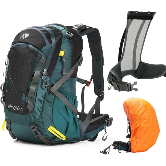Internal Frame Hiking Backpack for Men Women, 40L Waterproof Backpacking Backpack with Suspension System & Rain Cover, Lightweight Travel Camping Backpacks, Green