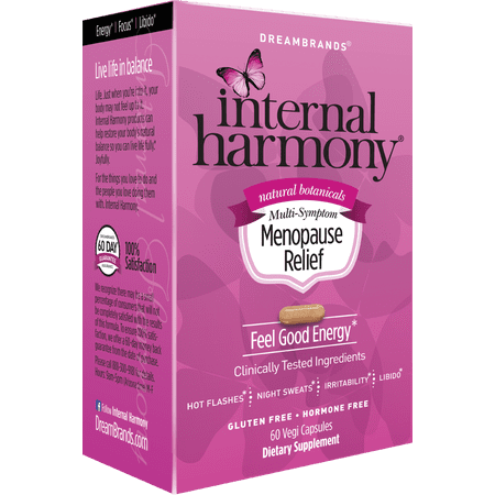 Internal Harmony Menopause Relief for Women - Hot Flashes and Night Sweat Relief, Reduce Stress, Calming and Energy Support contains geniVida, KSM-66 Ashwagandha, DIM, Dong Quai, Black Cohosh, 60 ct