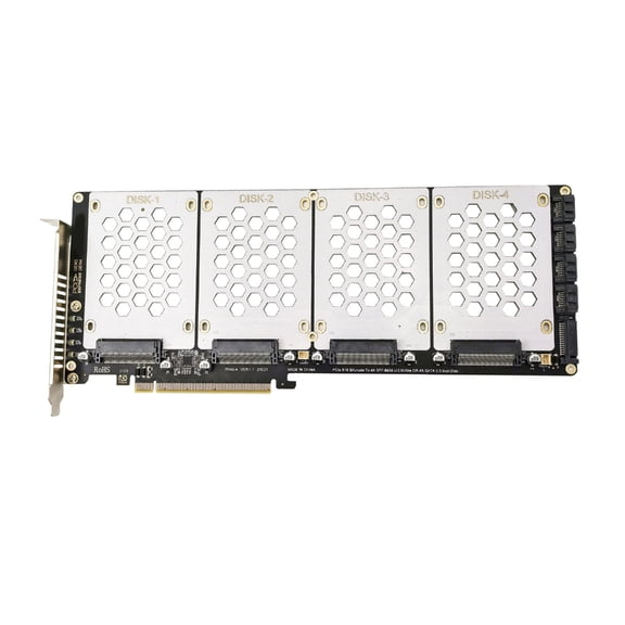 Internal PCIe X16 Card for Quadruple M.2 SFF8639 NVMe Solid Disk with LED Lights