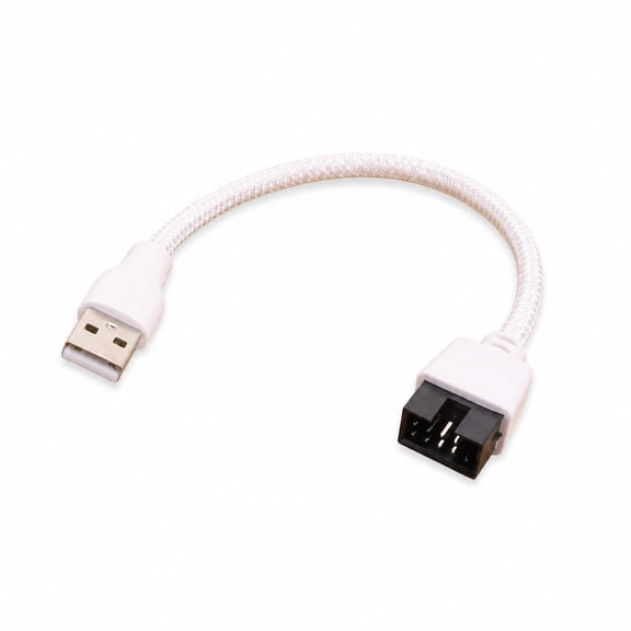 Internal USB 2.0 Header Adapter Cable 20cm White Braided USB A Male to Motherboard 9 Pin Connector for Desktop Builds, Repairs and Data Routing