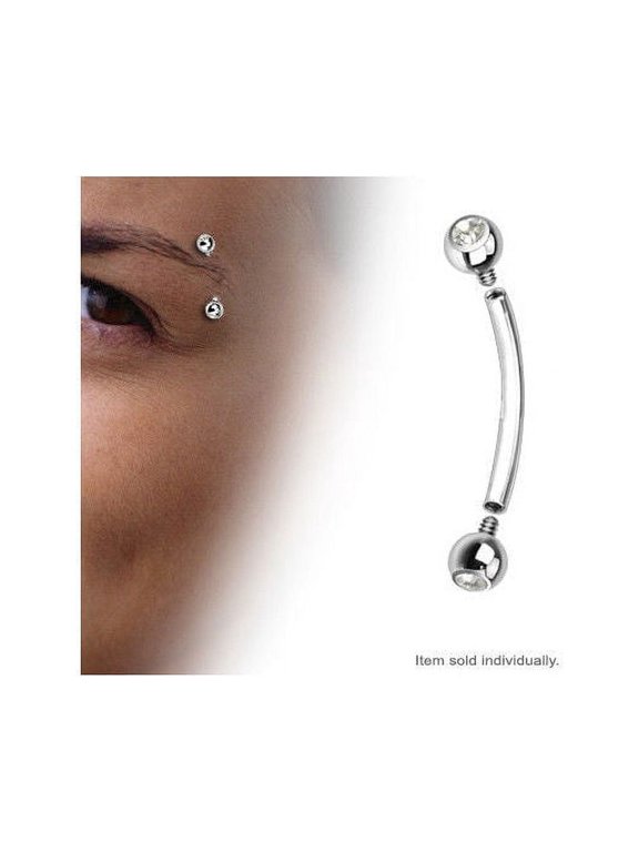 Internally Threaded 16G Curved Barbell Eyebrow Ring with CZ Jeweled Ball Beads