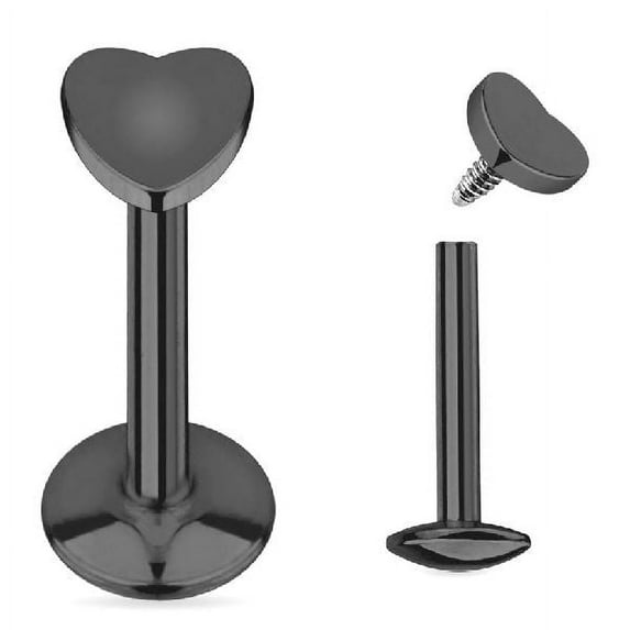 Internally Threaded 16G Labret / Monroe with Flat Top Heart - 3 Colors Available