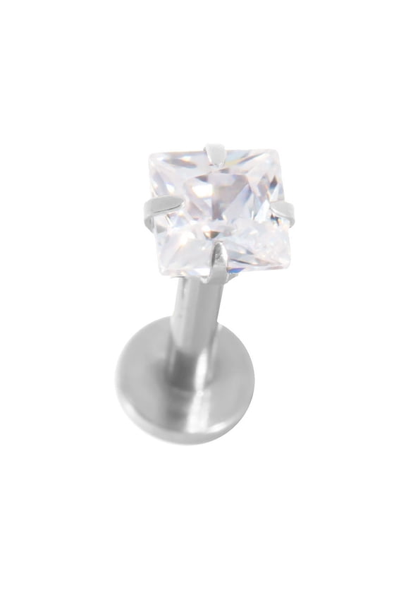 Internally Threaded 16G Surgical Steel Labret Stud with Prong Set CZ Gem