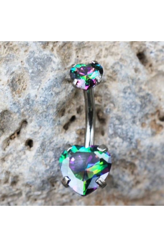 Internally Threaded 316L Stainless Steel Prong Set Vitrail Medium Heart Navel Ring