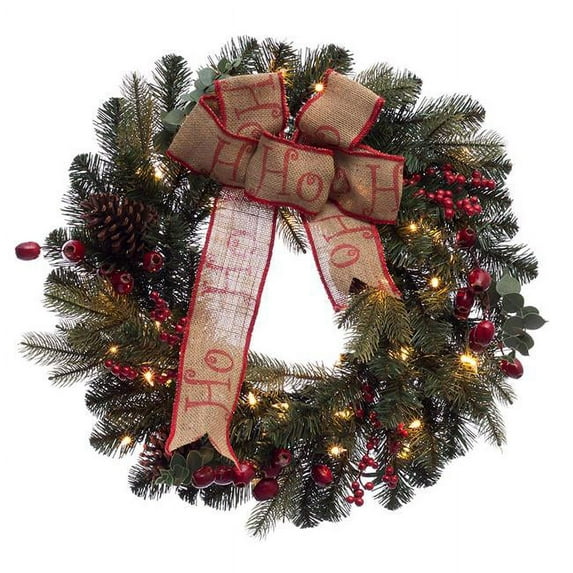 International 30 in. Pre-Lit Twisted Decoration Wreath 150 Tips with 70 Clear Lights