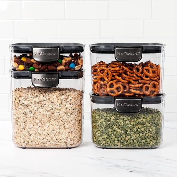 International + 4-Piece Clear Plastic Modular Airtight Pantry Food/Snack Kitchen Storage Organization Container Canister Set