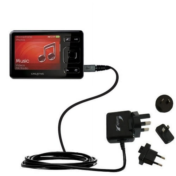 International AC Home Wall Charger suitable for the Creative Zen (All GB Versions) - 10W Charge supports wall outlets and voltages worldwide - Uses Go