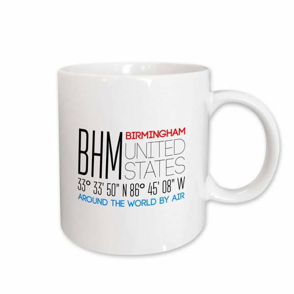 3drose, International Airport Code Bhm, Birmingham, Alabama, United States, 15oz Mug