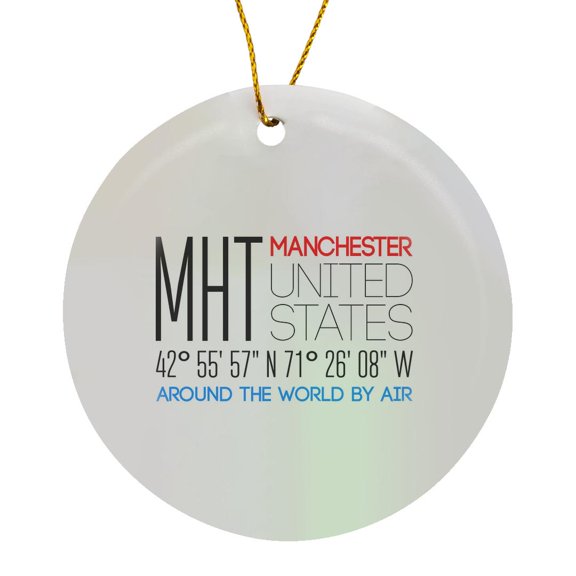 3drose, International Airport Code Mht, Manchester, New Hampshire, Usa, Circle Porcelain Ornament