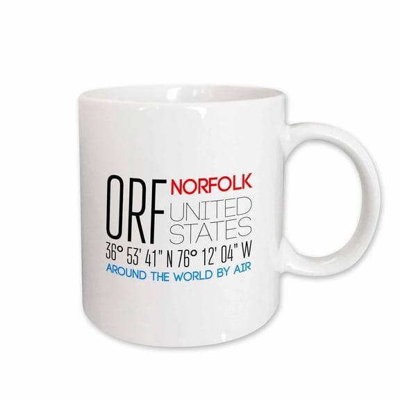 3drose, International Airport Code Orf, Norfolk, Virginia, United States, 11oz Mug