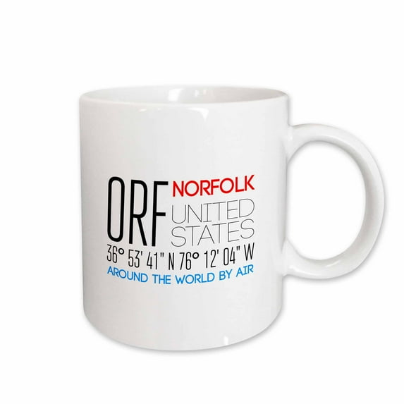 3drose, International Airport Code Orf, Norfolk, Virginia, United States, 11oz Mug