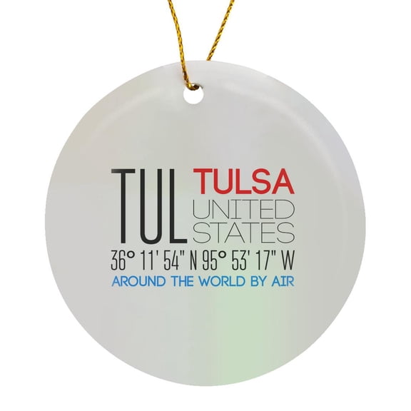 3drose, International Airport Code Tul, Tulsa, Oklahoma, United States, Circle Porcelain Ornament
